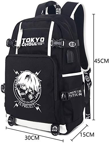 Roffatide Anime Tokyo Ghoul Laptop Backpack Printed Luminous Schoolbag Rucksack with USB Charging Port & Headphone Port Black