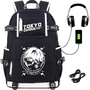 Roffatide Anime Tokyo Ghoul Laptop Backpack Printed Luminous Schoolbag Rucksack with USB Charging Port & Headphone Port Black