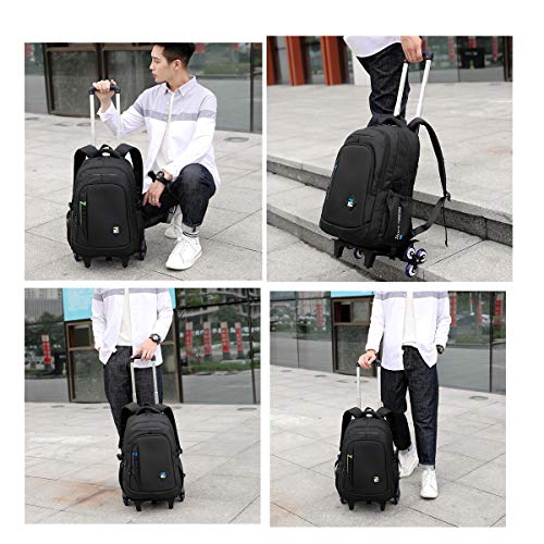 VIDOSCLA Black Kids Boys Rolling Backpack Teens Carry-on Luggage with Wheels Trolly BookBag for School-2 Wheels