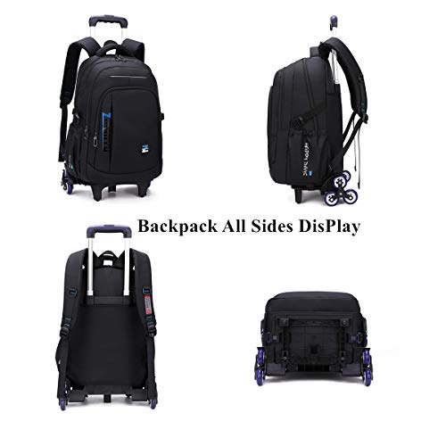 VIDOSCLA Black Kids Boys Rolling Backpack Teens Carry-on Luggage with Wheels Trolly BookBag for School-2 Wheels