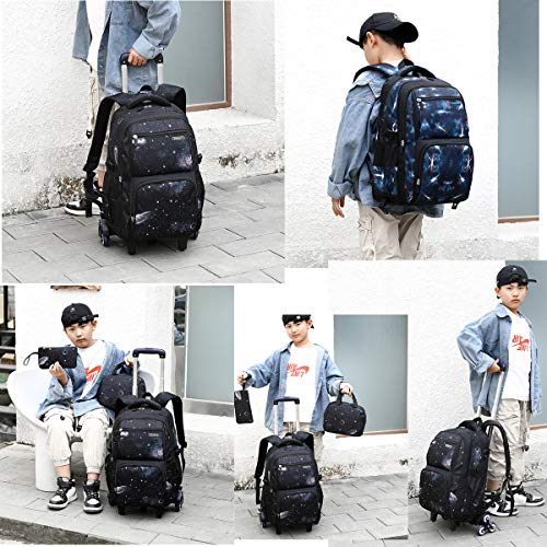 Elementary Galaxy Teens Rolling Backpack Kids Boys Luggage with Wheels Trolly BookBag for School-6 Wheels