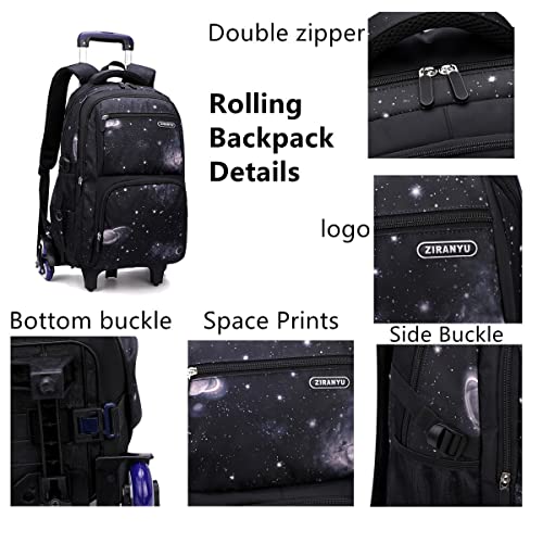 Elementary Galaxy Teens Rolling Backpack Kids Boys Luggage with Wheels Trolly BookBag for School-2 Wheels