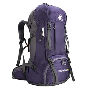 kerxinma 60l hiking backpack waterproof travel hiking camping with daypack cover (purple)