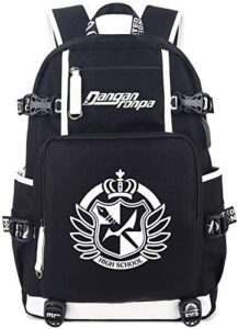 roffatide anime monokuma printed backpack luminous schoolbag laptop rucksack with usb charging port & headphone port black