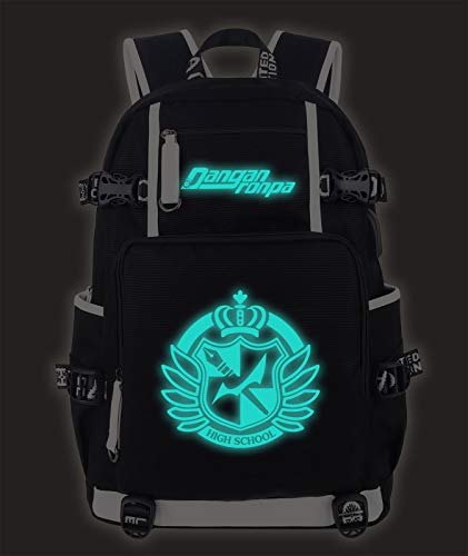Roffatide Anime Monokuma Printed Backpack Luminous Schoolbag Laptop Rucksack with USB Charging Port & Headphone Port Black