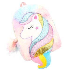 HICCUPfish CBOALOGR Cute Plush Unicorn Toddler Mini Travel Bag Princess Plush Backpack for Girls 1-6 years old (Tail-colored)…