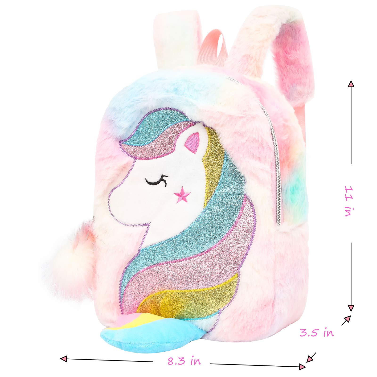 HICCUPfish CBOALOGR Cute Plush Unicorn Toddler Mini Travel Bag Princess Plush Backpack for Girls 1-6 years old (Tail-colored)…