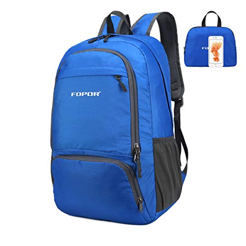 Packable Foldable Trekking Daypack Backpack - Water Resistant Knapsack with Pouch for Men Women- Waterproof Daypack Backpack for Outdoor Travel Hiking Camping Trekking Mountaineering - 30L Blue