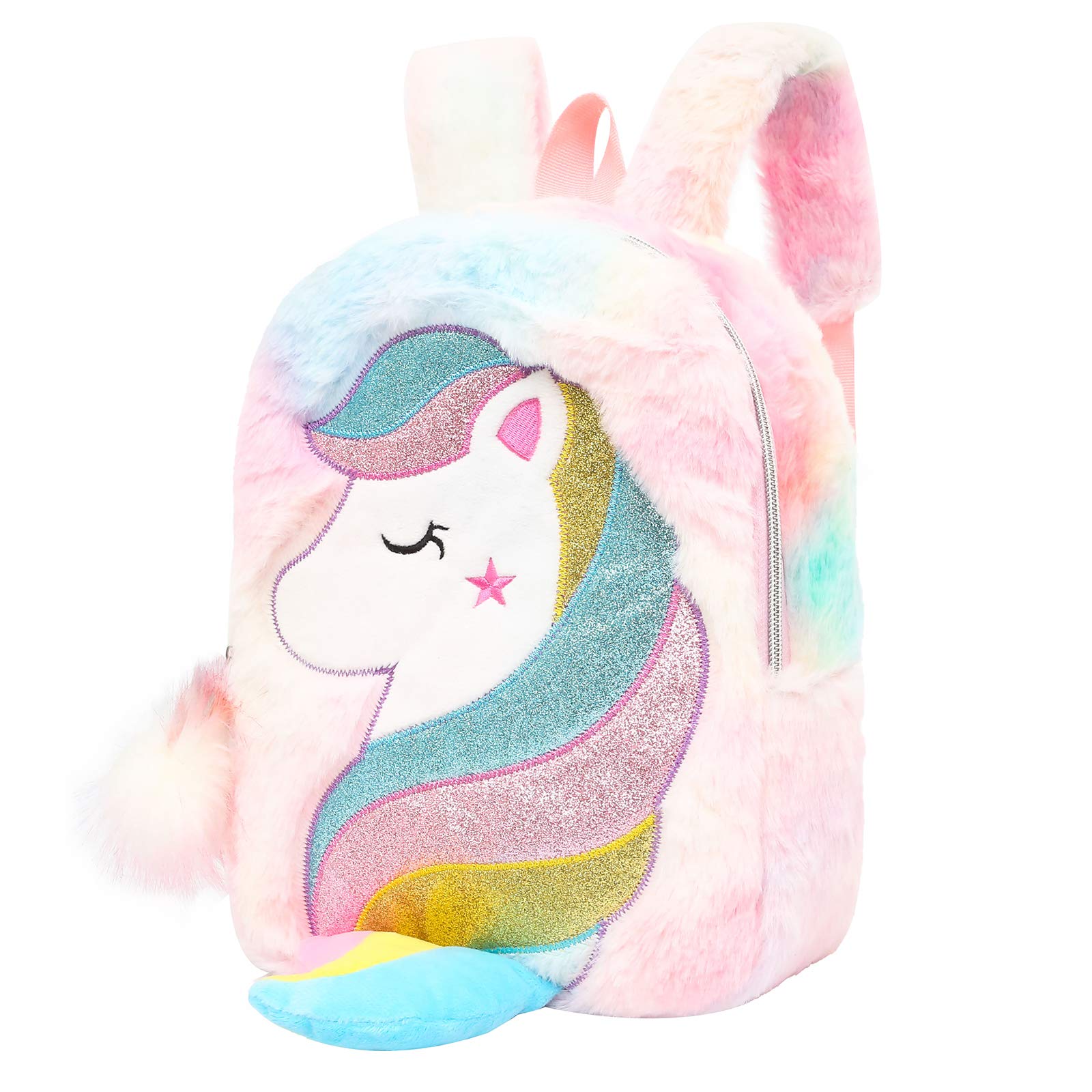 HICCUPfish CBOALOGR Cute Plush Unicorn Toddler Mini Travel Bag Princess Plush Backpack for Girls 1-6 years old (Tail-colored)…