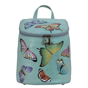 anuschka women’s genuine leather backpack - hand painted exterior - butterfly heaven
