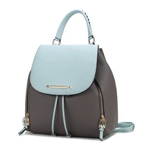mkf collection backpack for women vegan leather bookbag top handle bag lady fashion pocketbook travel bag blue