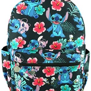 Lilo and Stitch 16 Inch Allover Print Backpack with Laptop Sleeve (Black W/Side Pockets)