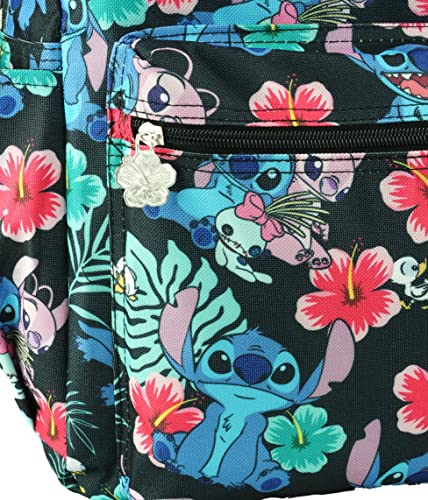 Lilo and Stitch 16 Inch Allover Print Backpack with Laptop Sleeve (Black W/Side Pockets)