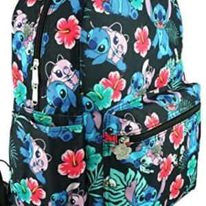 Lilo and Stitch 16 Inch Allover Print Backpack with Laptop Sleeve (Black W/Side Pockets)