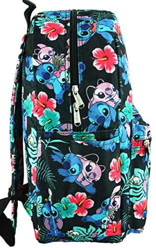 Lilo and Stitch 16 Inch Allover Print Backpack with Laptop Sleeve (Black W/Side Pockets)