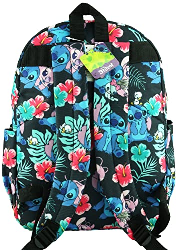 Lilo and Stitch 16 Inch Allover Print Backpack with Laptop Sleeve (Black W/Side Pockets)