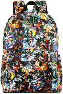 roffatide anime demon slayer kimetsu no yaiba backpack all over printed schoolbag laptop backpack cosplay daypacks black