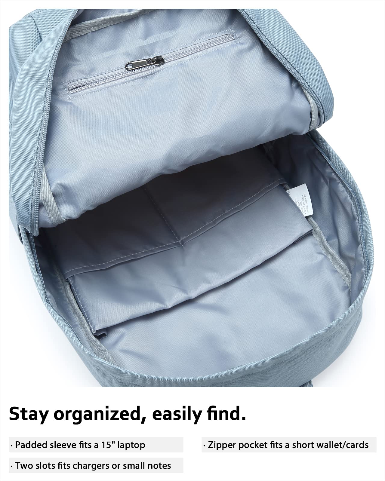 HotStyle 599s Simple Backpack, Classic Bookbag with Multi Pockets, Durable for School & Travel, Dark Pastel Blue