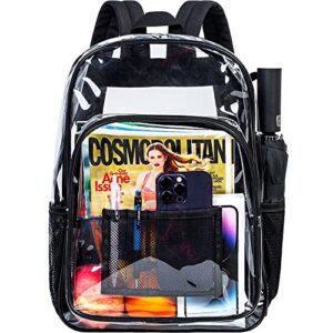 gxtvo clear backpack, heavy duty transparent bookbag, see through backpacks for women men - black