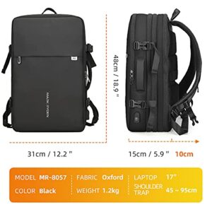 MARK RYDEN Anti-Theft Laptop Backpack, Business Backpack, Waterproof Travel Backpack, Fits 15.6 Inch Laptop for Men, with USB Charger, Black, 17.3, Black, 17.3