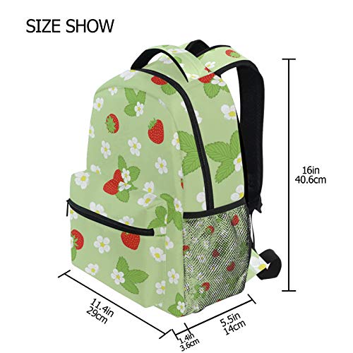 Bookbags Laptop Backpack for High School Adult Women Strawberry Green Travel College Teens Student Casual Shoulder Daypack