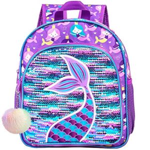 gxtvo mermaid backpack for girls, toddler sequin preschool bookbag, 12" cute cartoon animal school bag