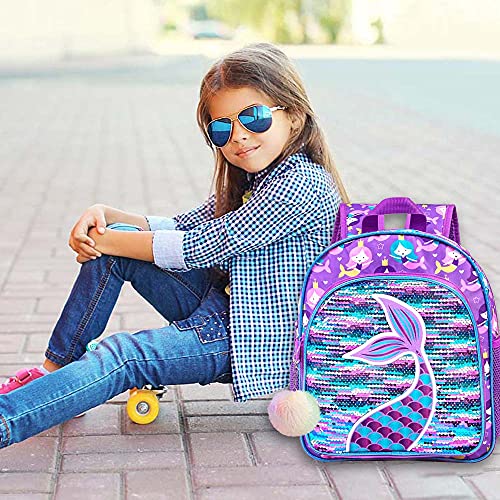 gxtvo Mermaid Backpack for Girls, Toddler Sequin Preschool Bookbag, 12" Cute Cartoon Animal School Bag