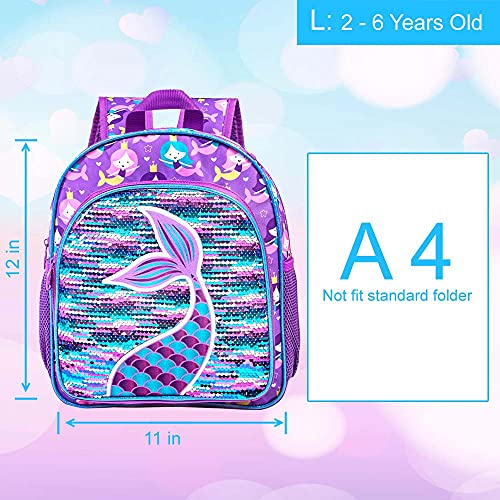 gxtvo Mermaid Backpack for Girls, Toddler Sequin Preschool Bookbag, 12" Cute Cartoon Animal School Bag