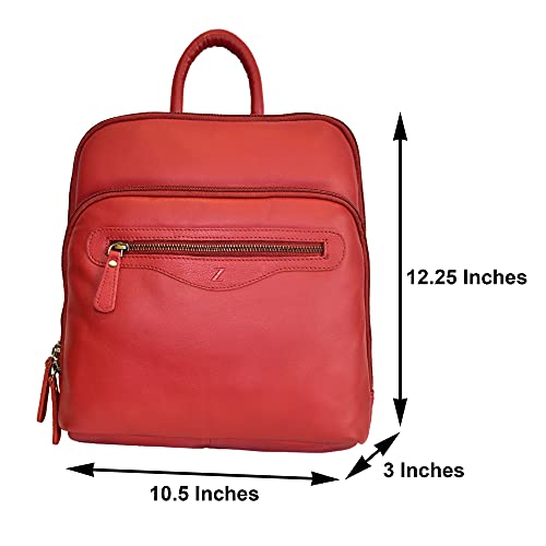 Zinda Genuine Leathers Unisex City Backpack Tablet Compatible Multiple Pockets Bookbag Satchel Daypack (Red)