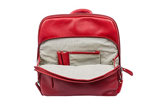 Zinda Genuine Leathers Unisex City Backpack Tablet Compatible Multiple Pockets Bookbag Satchel Daypack (Red)
