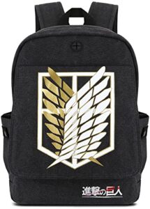 roffatide anime attack on titan wings of freedom backpack for men printed schoolbag canvas backpack daypack with headphone hole black