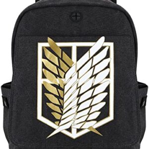 Roffatide Anime Attack on Titan Wings of Freedom Backpack for Men Printed Schoolbag Canvas Backpack Daypack with Headphone Hole Black