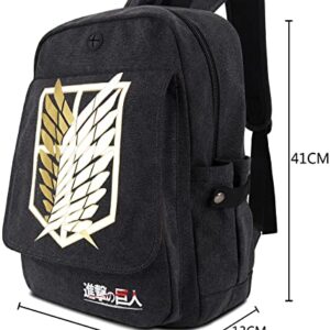 Roffatide Anime Attack on Titan Wings of Freedom Backpack for Men Printed Schoolbag Canvas Backpack Daypack with Headphone Hole Black