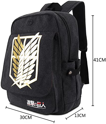 Roffatide Anime Attack on Titan Wings of Freedom Backpack for Men Printed Schoolbag Canvas Backpack Daypack with Headphone Hole Black