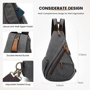 Sucipi Canvas Sling Bag for Women Sling Backpack Lightweight Crossbody Shoulder Bag for Men Small Backpack for Hiking Travel Cycling Walking USB Charger Port Dark Grey