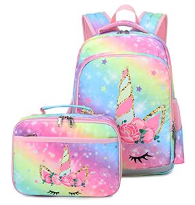 jianya backpack for girls kids backpack with lunch box lightweight rainbow preschool kindergarten girl bookbag school bag
