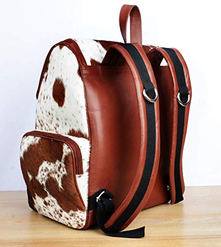 LP-FACON Cowhide Hair Print Fur Leather Fringe Diaper Backpack Rucksack/Knapsack Travel Shoulder Bag Brown