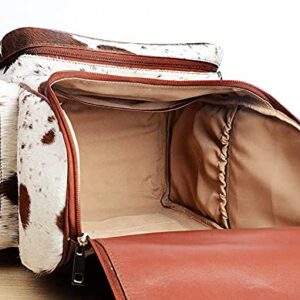 LP-FACON Cowhide Hair Print Fur Leather Fringe Diaper Backpack Rucksack/Knapsack Travel Shoulder Bag Brown