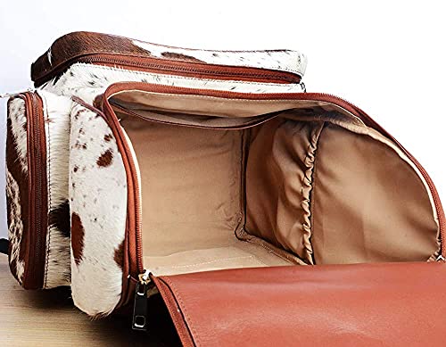 LP-FACON Cowhide Hair Print Fur Leather Fringe Diaper Backpack Rucksack/Knapsack Travel Shoulder Bag Brown