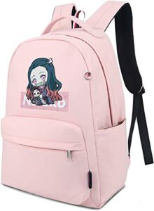 roffatide anime demon slayer kamado nezuko backpack for girls printed schoolbag lightweight nylon daypack pink