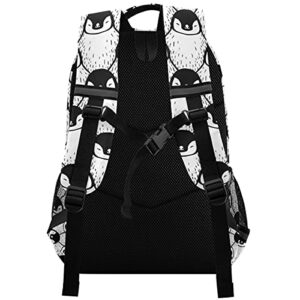 MNSRUU School Backpack with Chest Strap, Cute Penguin Print Laptop Backpack, Travel Hiking Backpack for Boys Girls, Rucksack, Knapsack