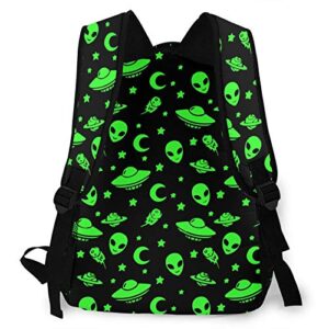 NiYoung Men Women Green Alien Moon Spaceships Planet Black Backpack Multipurpose Backpacks Stylish Laptop Backpack for College, School, Business, Work, Dayparks