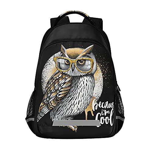 ALAZA Gold And Silver Owl Moon Quote Backpack Purse for Women Men Personalized Laptop Notebook Tablet School Bag Stylish Casual Daypack, 13 14 15.6 inch