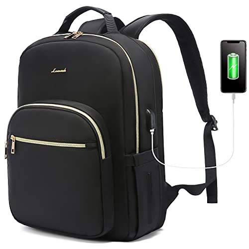 LOVEVOOK Laptop Backpack Purse for Women, Work Business Travel Computer Bags, Nurse Backpack for Womens, Casual Daypack with USB Port, Fit 15.6 Inch Laptop, Black