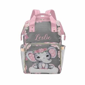 newcos personalized baby elephant with blooming rose flowers diaper bag nursing baby bags nappy bag casual travel daypack for mom gifts