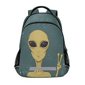 alaza martian alien peace sign retro backpack purse for women men personalized laptop notebook tablet school bag stylish casual daypack, 13 14 15.6 inch