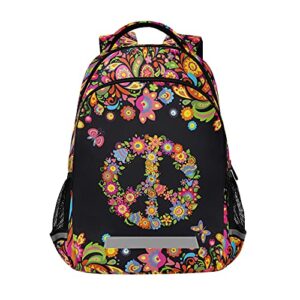 alaza hippie peace symbol paisley flowers backpack purse for women men personalized laptop notebook tablet school bag stylish casual daypack, 13 14 15.6 inch