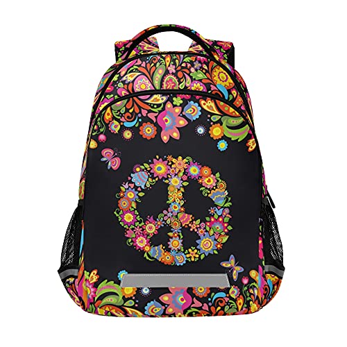 ALAZA Hippie Peace Symbol Paisley Flowers Backpack Purse for Women Men Personalized Laptop Notebook Tablet School Bag Stylish Casual Daypack, 13 14 15.6 inch