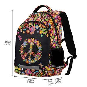 ALAZA Hippie Peace Symbol Paisley Flowers Backpack Purse for Women Men Personalized Laptop Notebook Tablet School Bag Stylish Casual Daypack, 13 14 15.6 inch