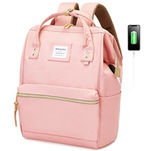 bebowden travel laptop backpack for women college bag business work anti thef water resistant casual daypack fits 14 inch laptop pink